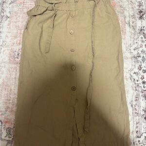 Khaki Button-Down Midi Skirt